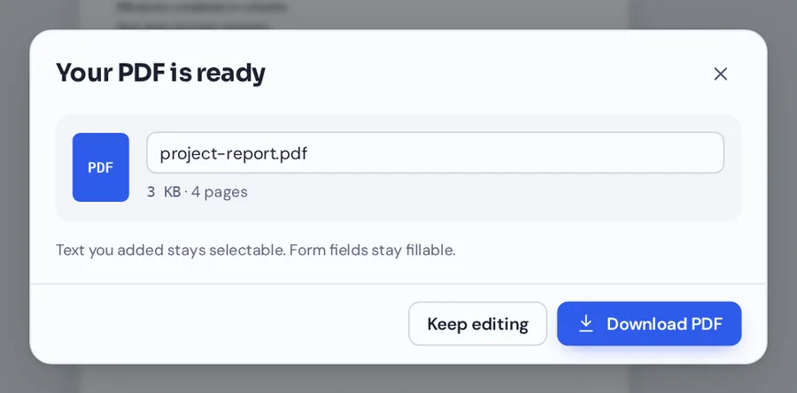 Download the file after you add blank page to PDF online