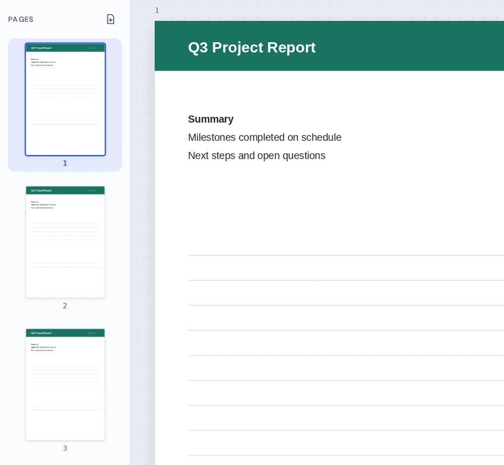 A three-page report in the sidebar, ready to add blank page to PDF