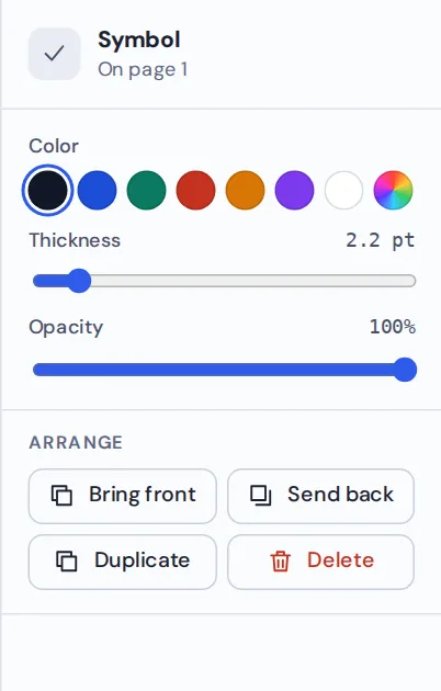Color, thickness and opacity settings after you add checkmark to PDF pages