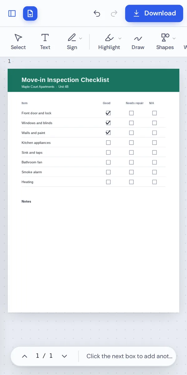 Add checkmark to PDF boxes on a phone with a tap