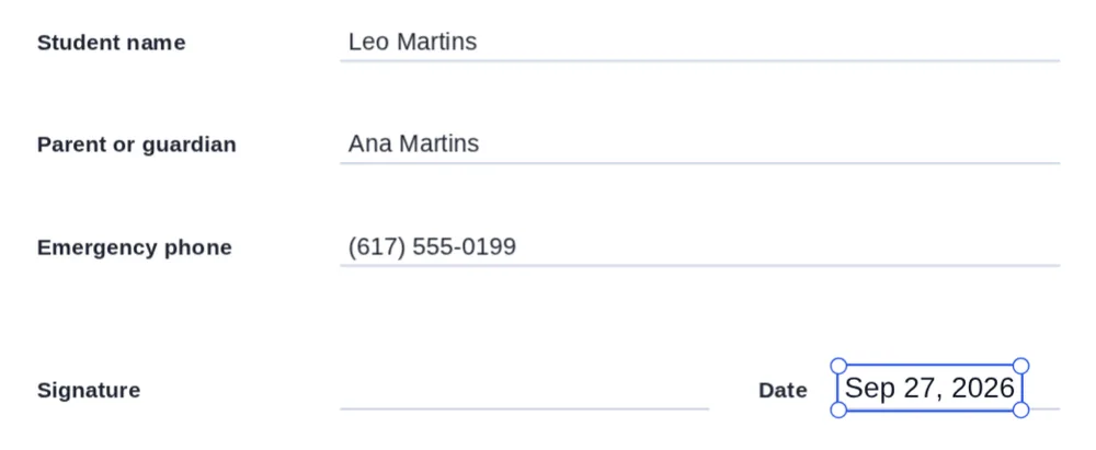 Today's date placed on the date line after you add date to PDF