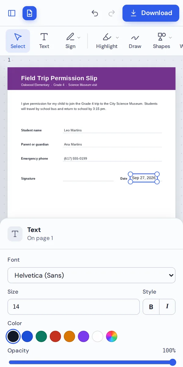 Add date to PDF on a phone with one tap