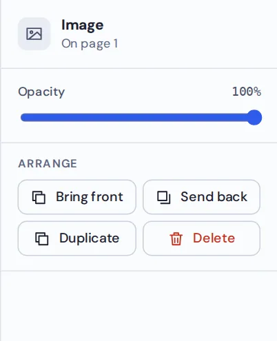 Opacity and arrange settings for a picture you add image to PDF with