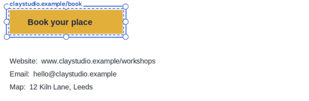 Drag a box over a button to add link to PDF flyers