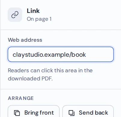 Web address box shown when you add link to PDF pages