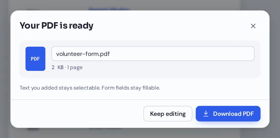 Saving the edited file to the Downloads folder from the PDF editor for Mac