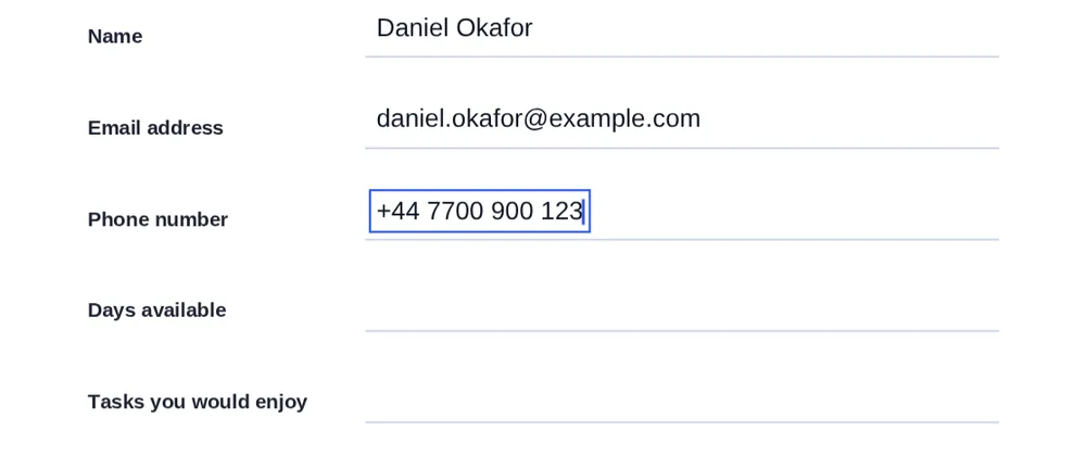 Click the page and type to add text to PDF form lines