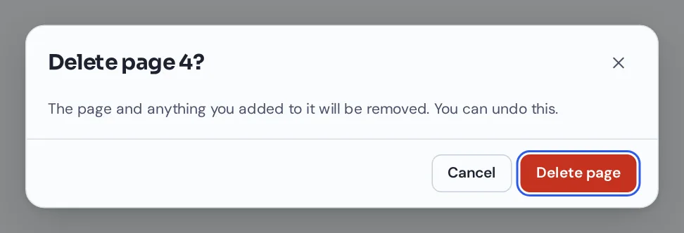 Confirmation message shown before you delete PDF pages