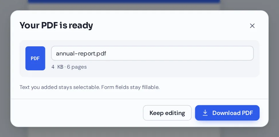 Download the shorter file after you delete PDF pages online