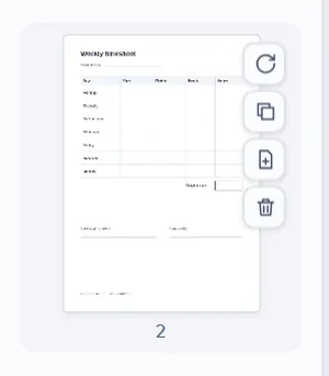 The copy button on a page thumbnail used to duplicate PDF pages