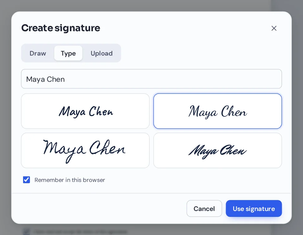 Drawing a signature in the free PDF editor