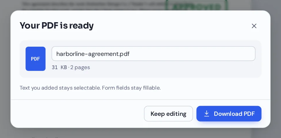 Download the edited file from the online PDF editor with no watermark