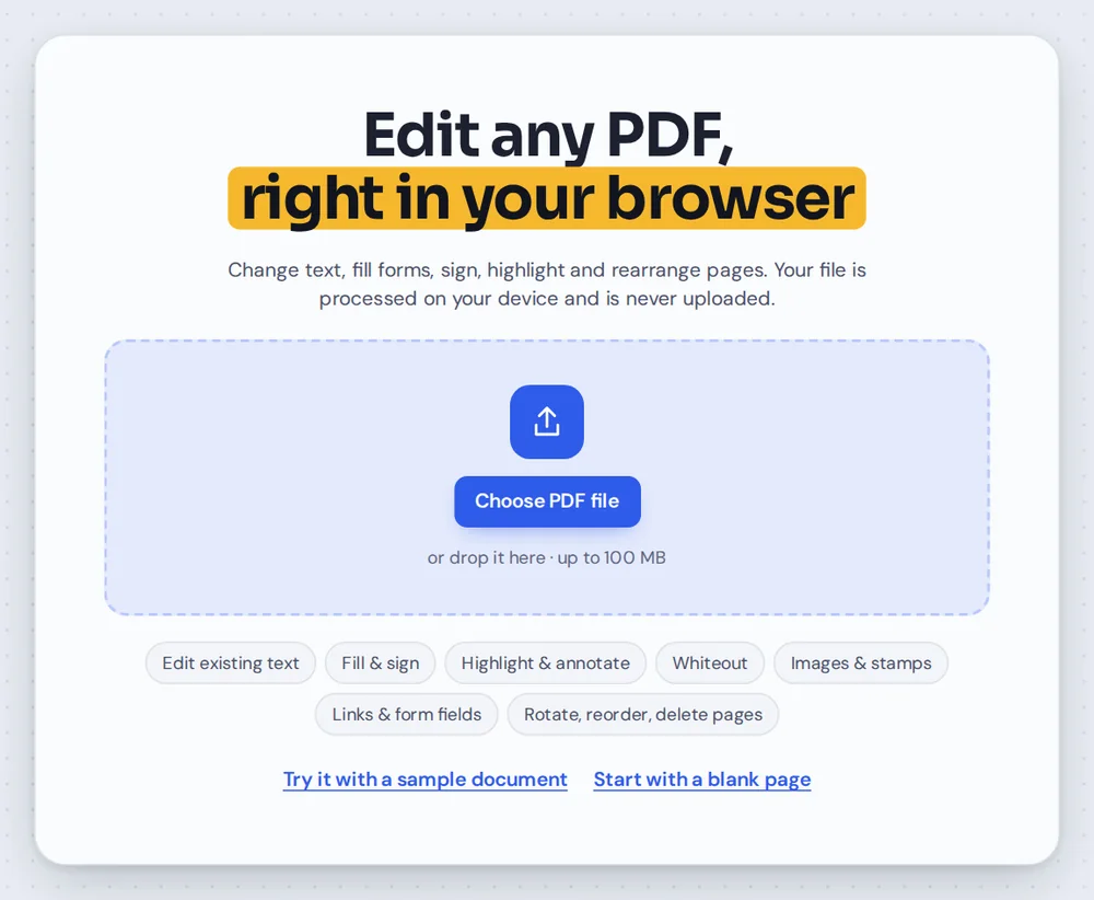 Opening a file in the private PDF editor, which reads it on your device