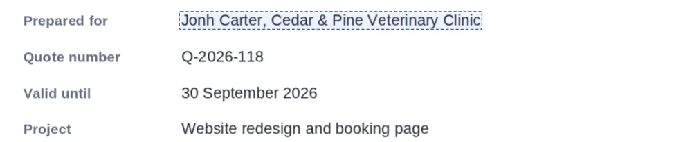 A dashed outline marks the line you can click to edit PDF text