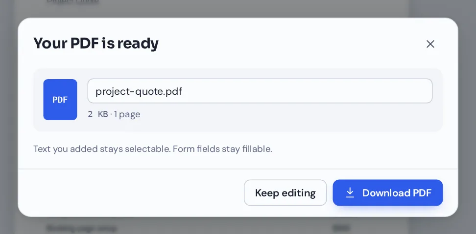 Download the corrected file after you edit PDF text pages