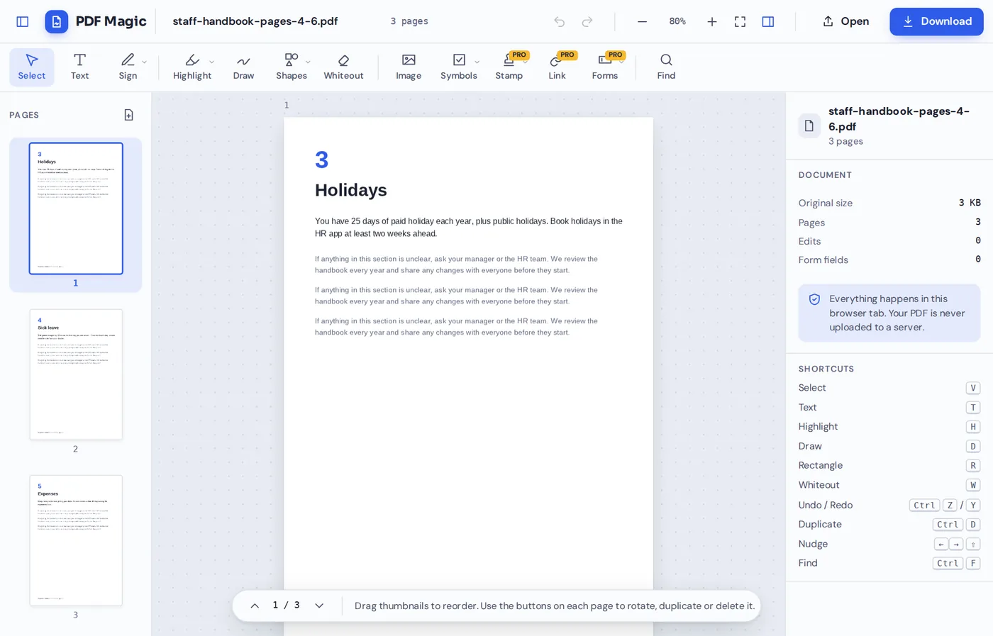 Pages saved with Extract PDF pages, open in the PDF Magic editor