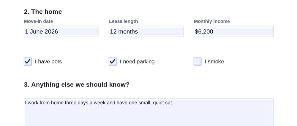 Ticked checkboxes and a multi-line answer on a fill PDF form example