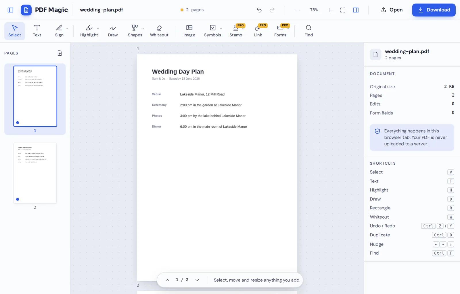Changing a name on every page in the private PDF editor