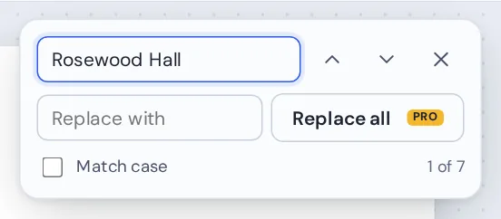 Search box with match count, used to find and replace in PDF documents