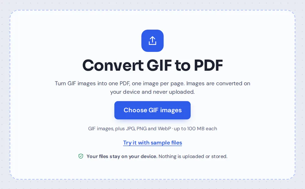 Choose GIF images or drop them on the GIF to PDF converter