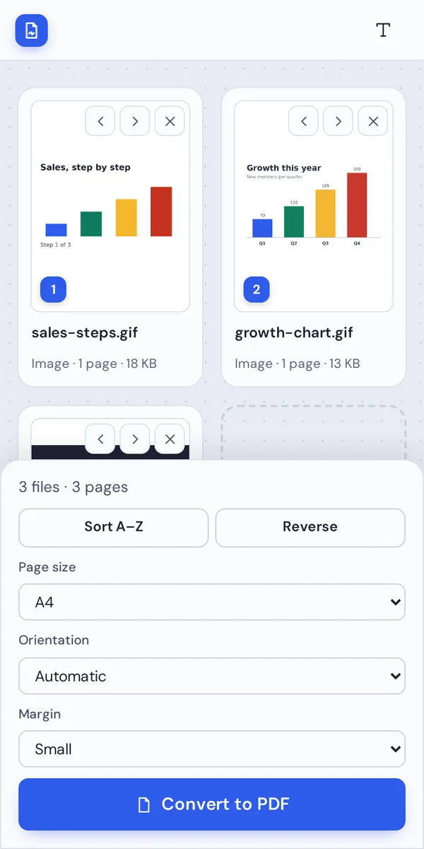 GIF to PDF on a phone, converting charts into one file