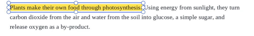 Drag across a sentence to highlight PDF text that snaps to whole words