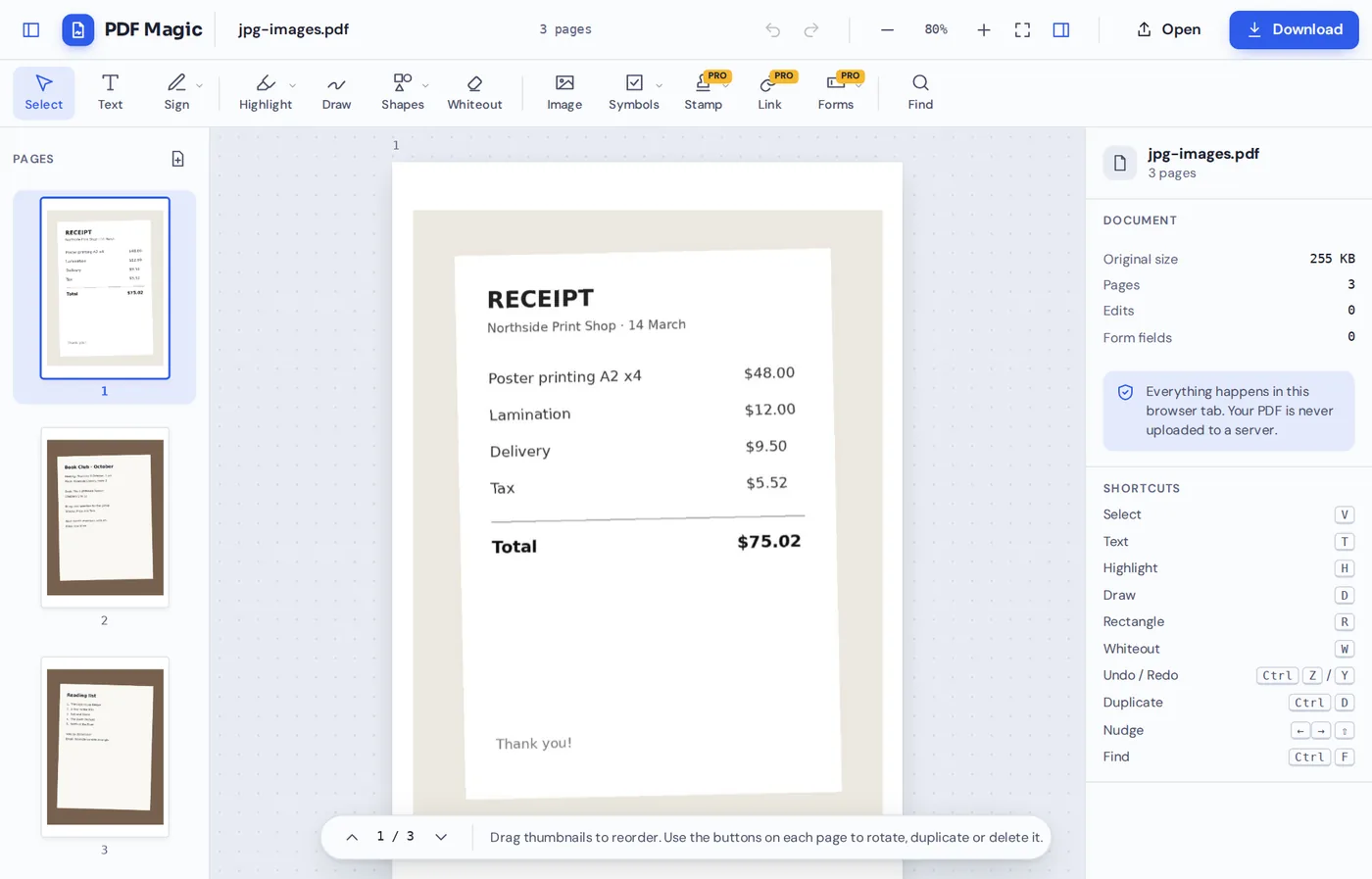 Photos converted with JPG to PDF, open in the PDF Magic editor