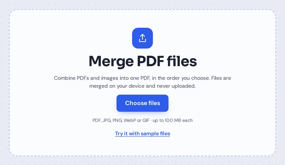 Choose files or drop them on the tool to merge PDF documents online