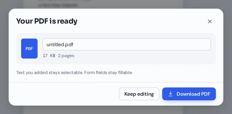 Download the new file from the PDF maker with no watermark