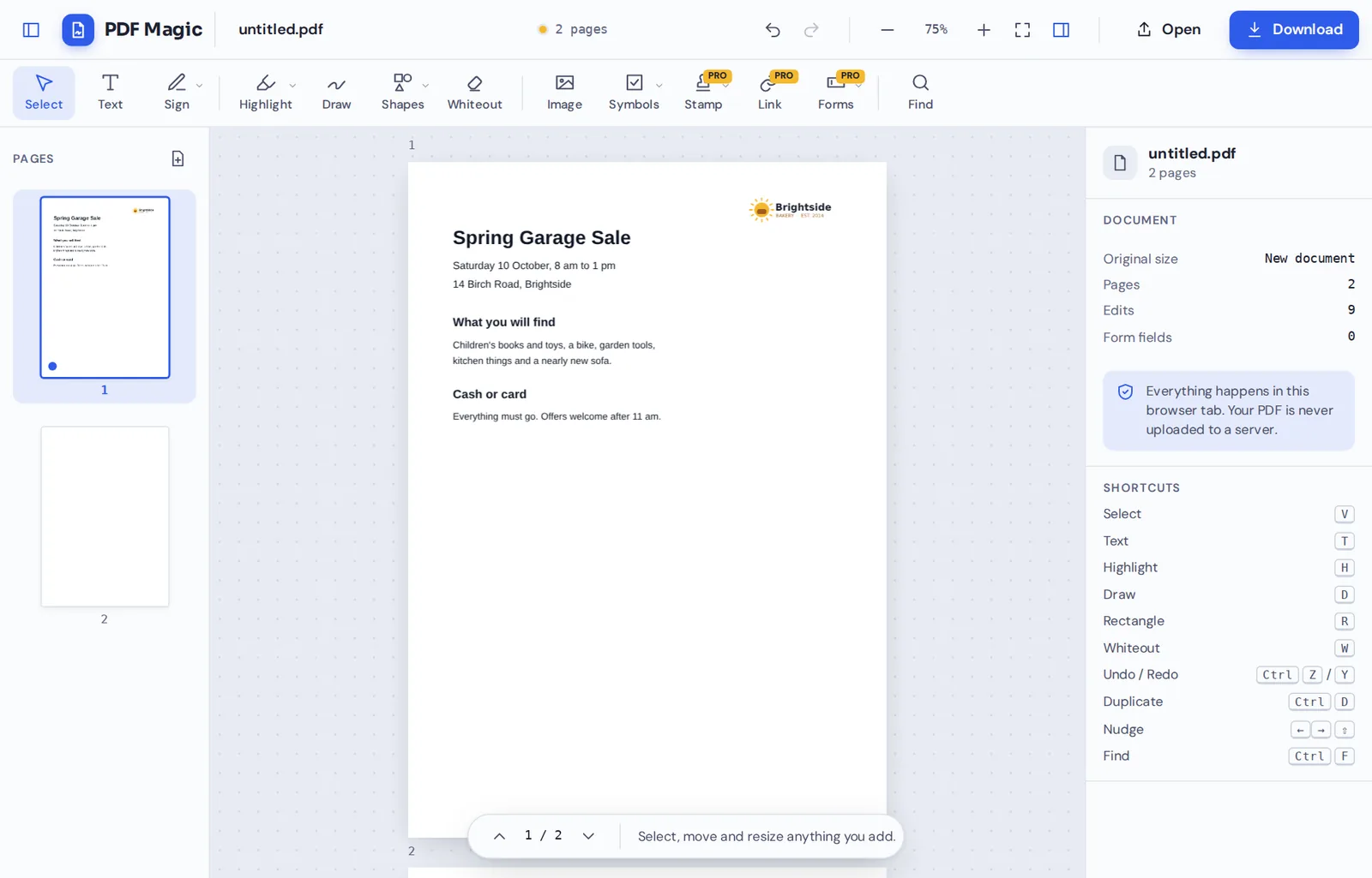 PDF maker online: a new flyer with a logo and text in PDF Magic