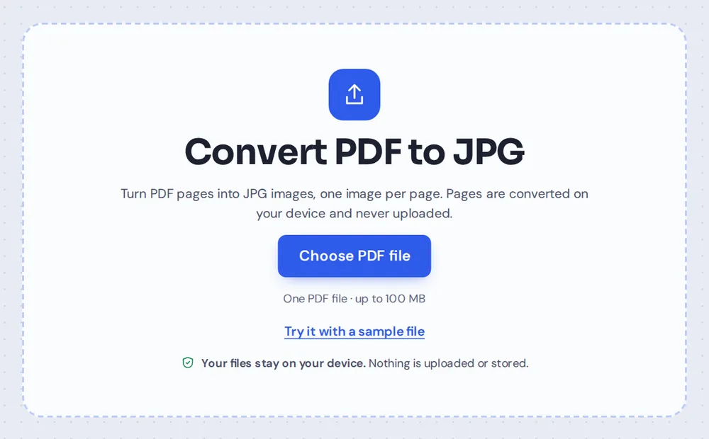 Choose a PDF file or drop it on the PDF to JPG converter