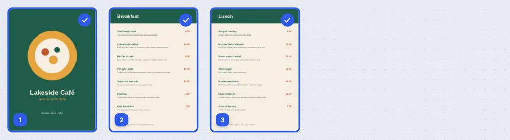 Three menu pages selected before converting PDF to JPG