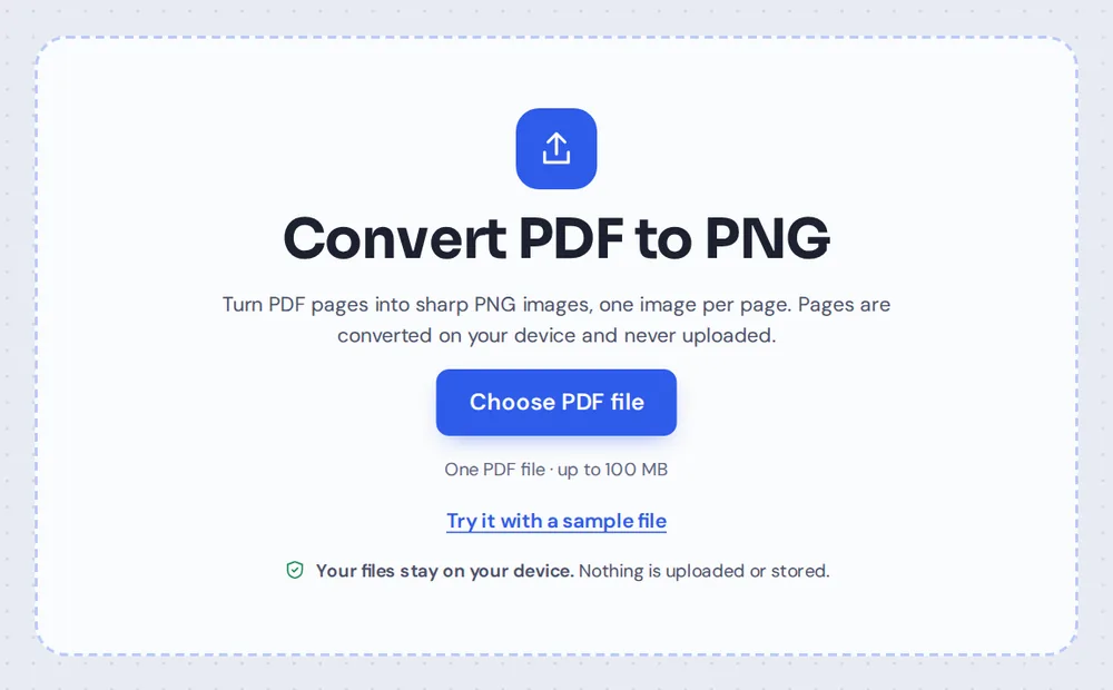 Choose a PDF file or drop it on the PDF to PNG converter