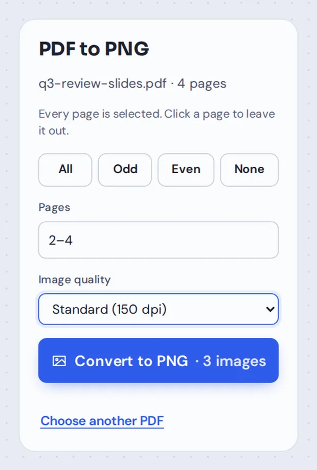 Pages box and image quality options for PDF to PNG