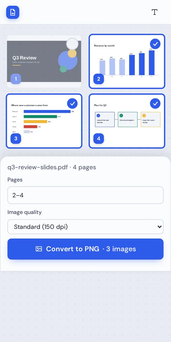 PDF to PNG on a phone, converting chart slides into images