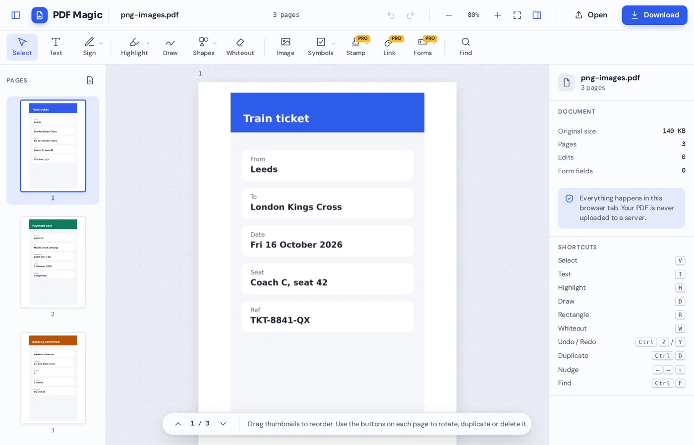 Screenshots converted with PNG to PDF, open in the PDF Magic editor