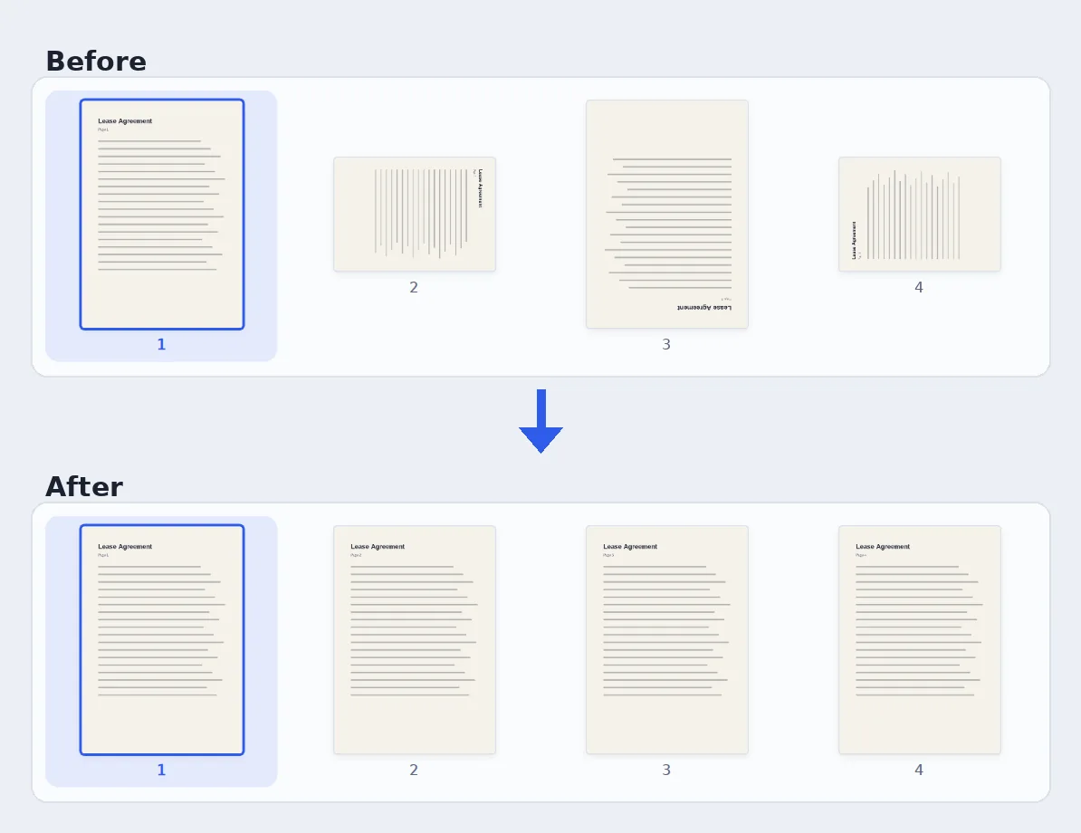 Before and after: sideways scans turned upright with the rotate PDF tool