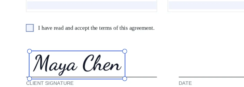 Signature placed on the signature line after you sign PDF pages