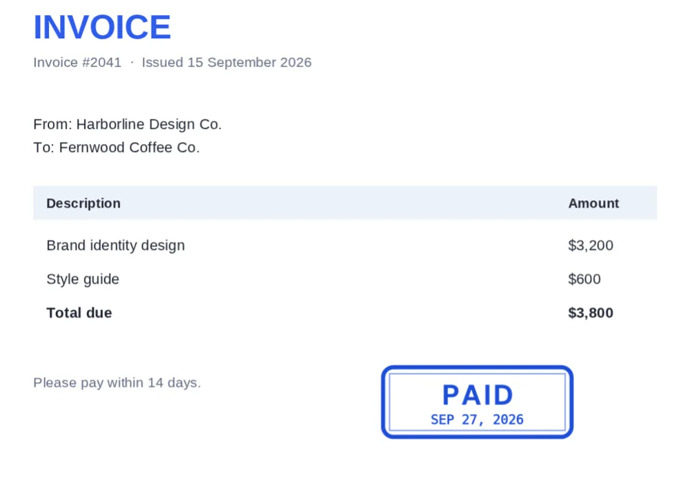 An invoice marked PAID with the stamp PDF tool