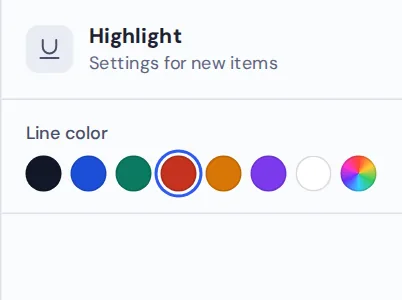 Line color choices used to underline PDF text in red, blue or black